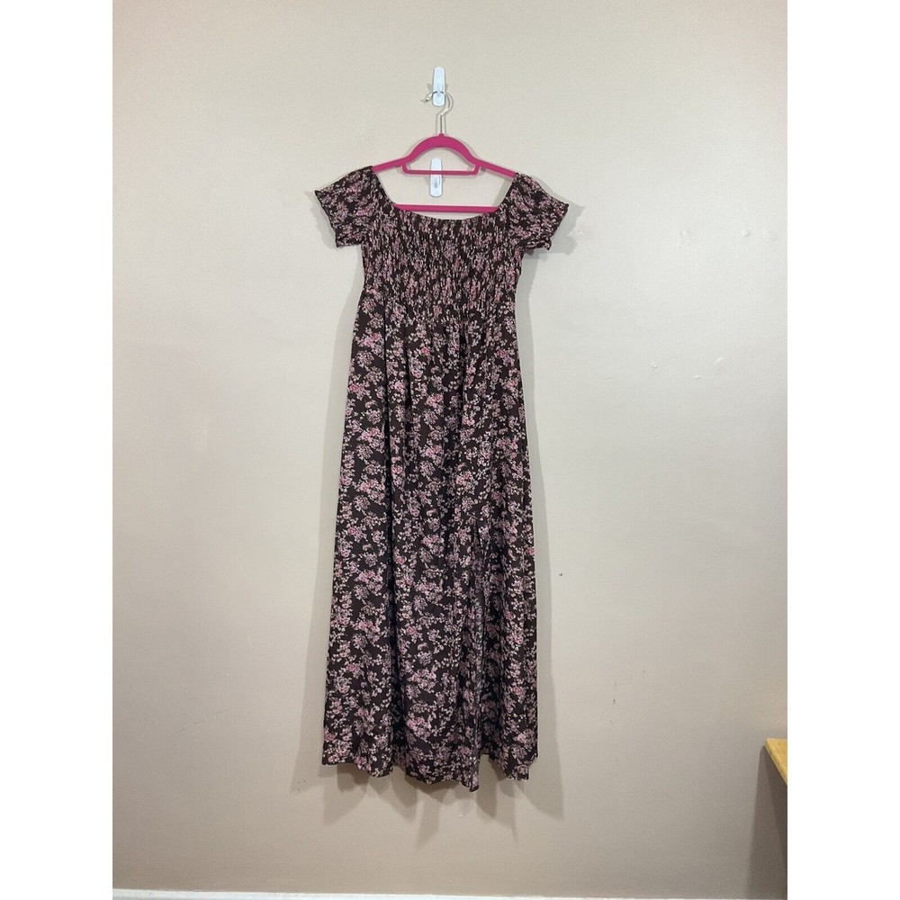 Womens Off Shoulder Maxi Dress Size Medium Brown Floral Cottagecore Prairiecore